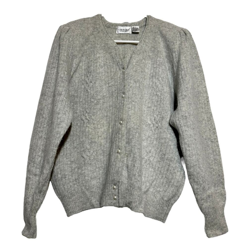 Vintage Carriage Court Cardigan Lambswool Angora Sweater 80s Pearl Button Gray L
